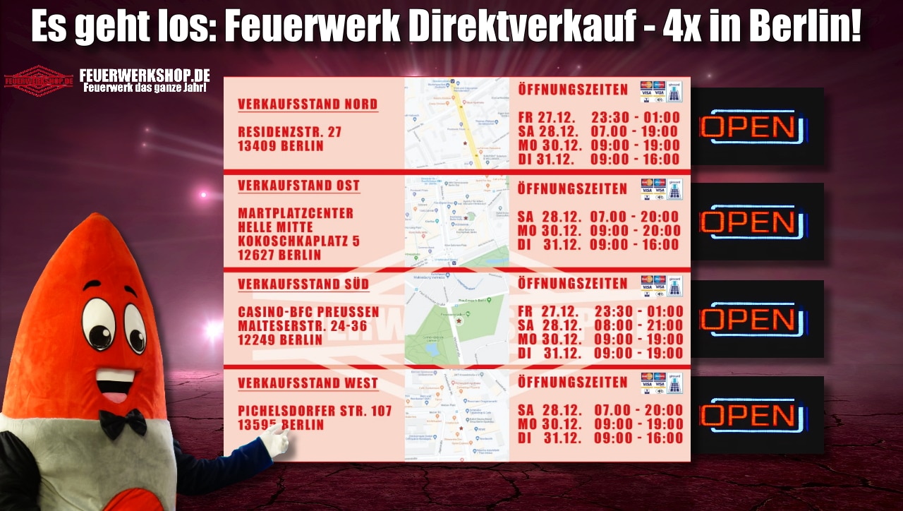 Feuerwerk kaufen - 4x in Berlin - Ab sofort geöffnet!